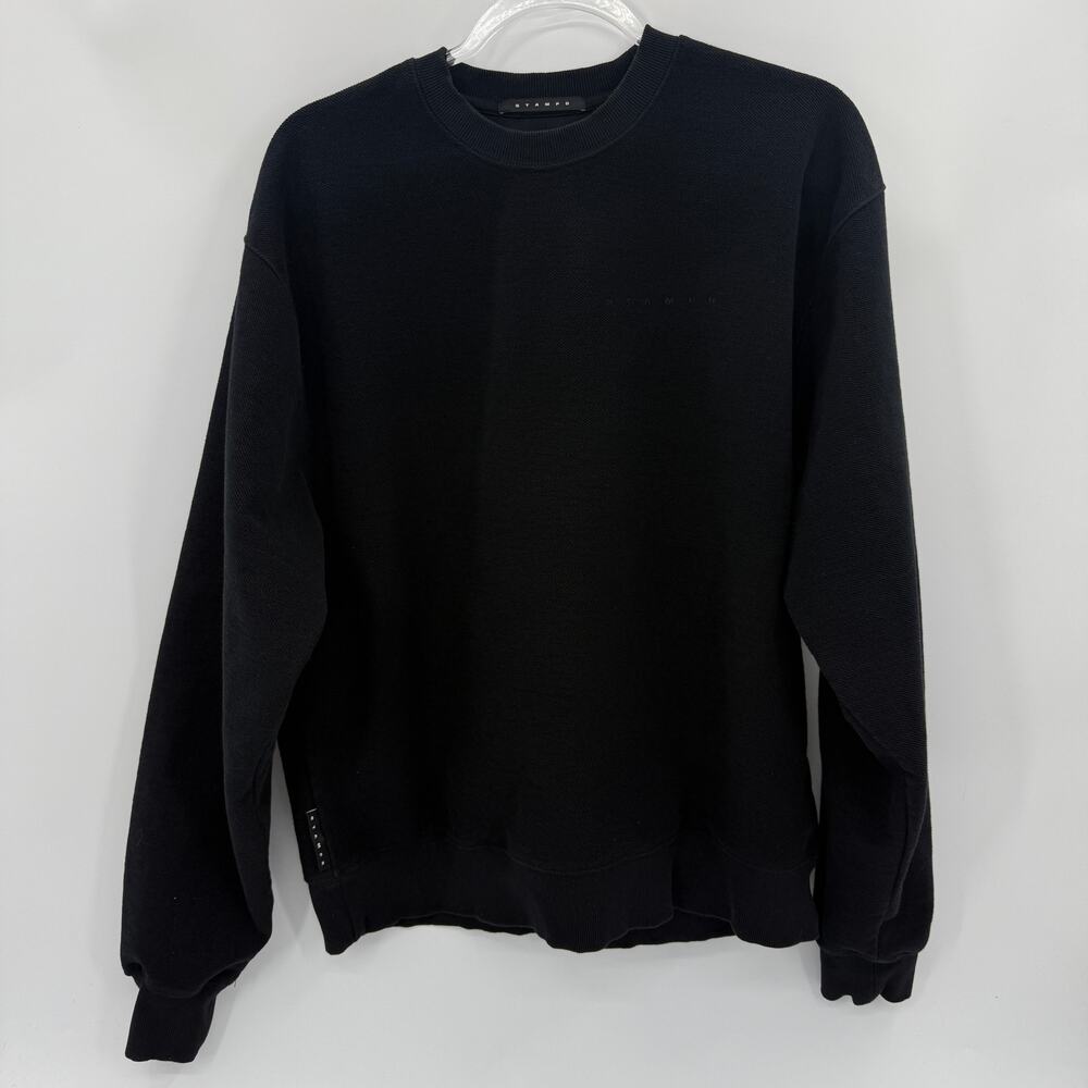 STAMPD Mens Black Crew Neck Sweatshirt Size L Textured Knit Long Sleeve Minimal